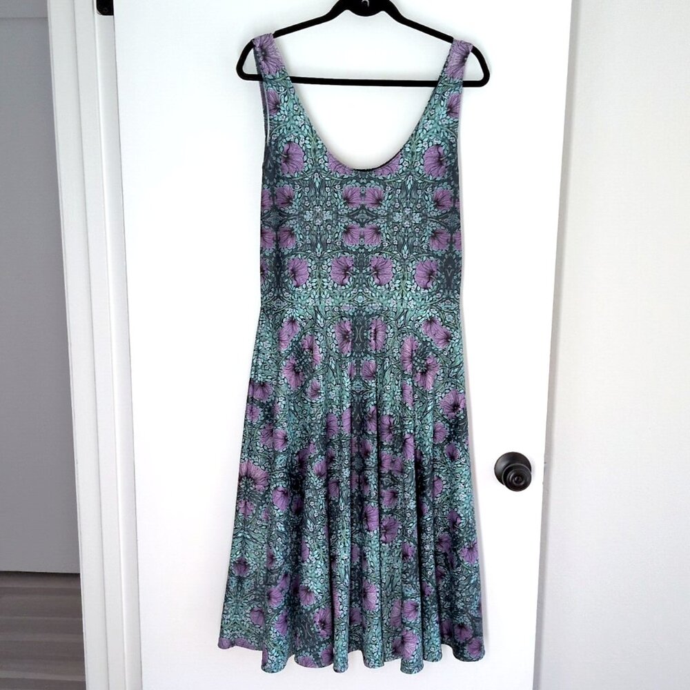Black Milk Pimpernel Pocket Midi Dress William Morris floral purple green XL - Picture 2 of 4